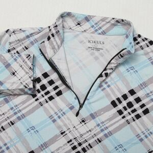 Icikuls Shirt Womens Large Blue Plaid 1/4 Zip Mock Neck Pullover Long Sleeve